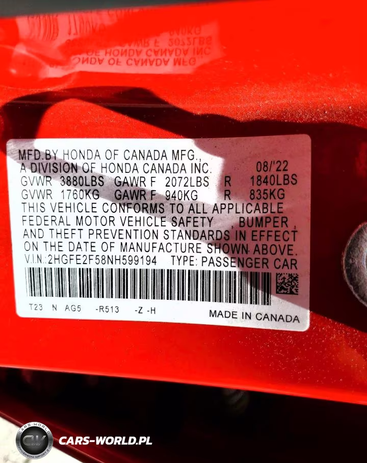 2022 Honda Civic Sport VIN:2HGFE2F58NH599194 - 12