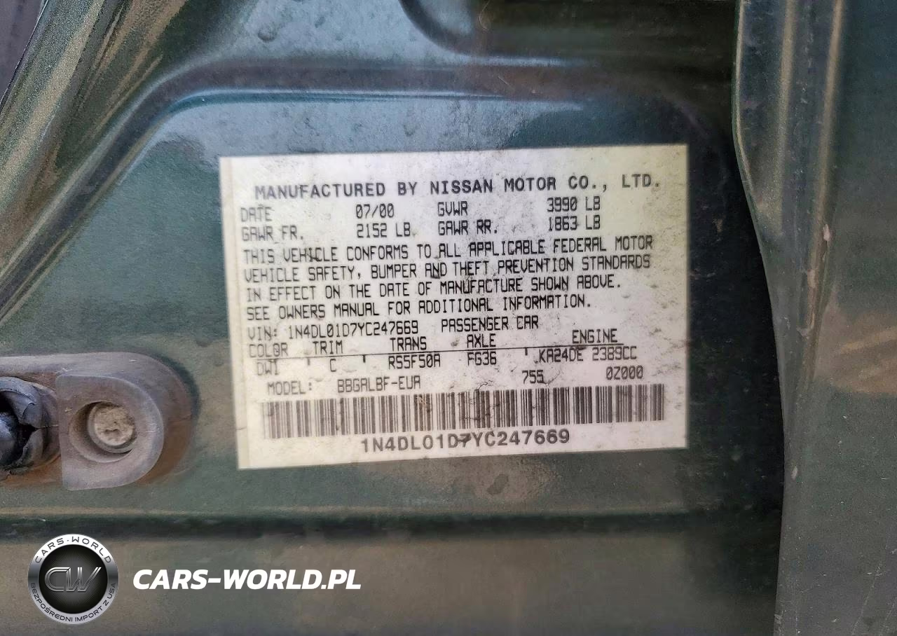 2000 Nissan Altima Xe VIN:1N4DL01D7YC247669 - 13