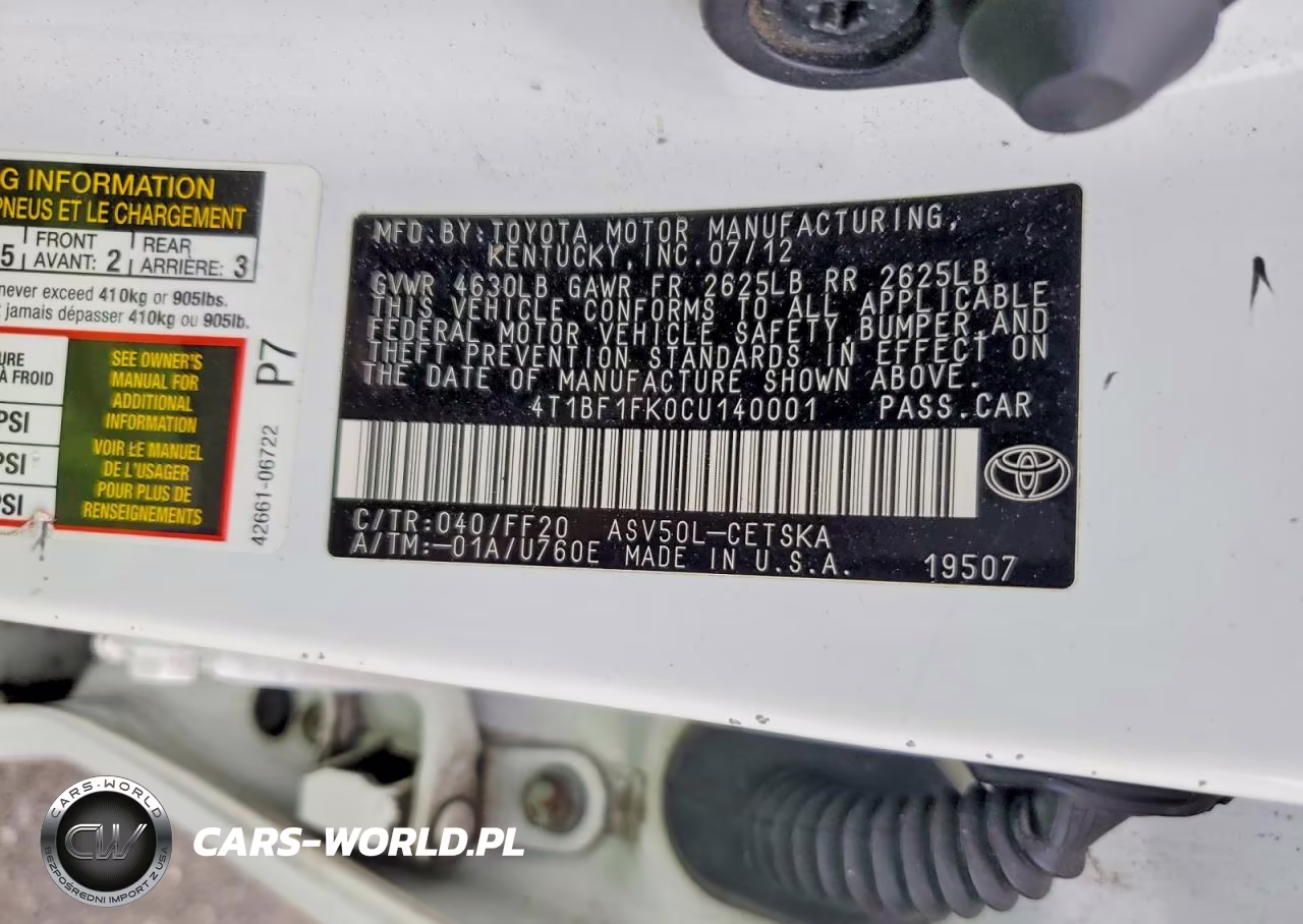 2012 Toyota Camry Se VIN:4T1BF1FK0CU140001 - 12