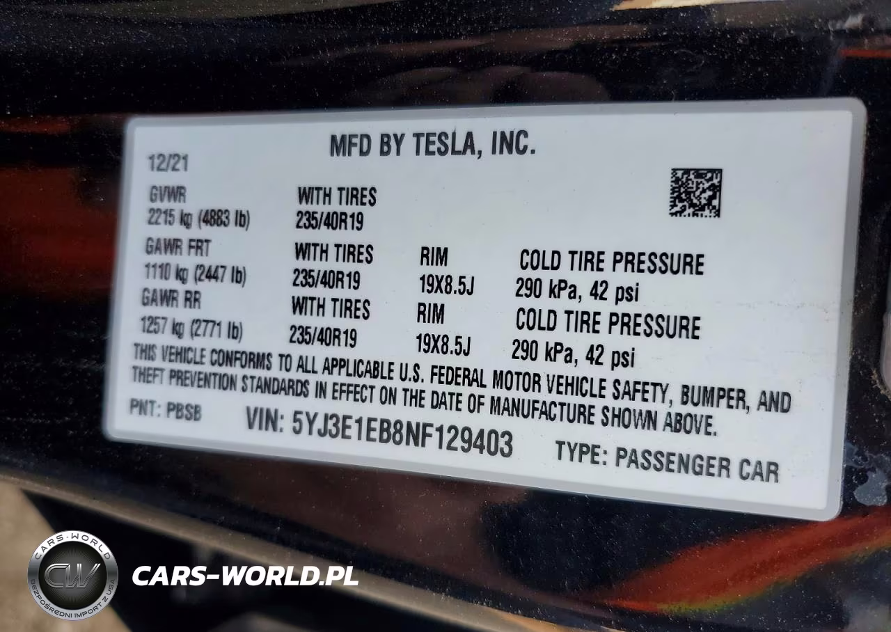 2022 Tesla Model 3 VIN:5YJ3E1EB8NF129403 - 12