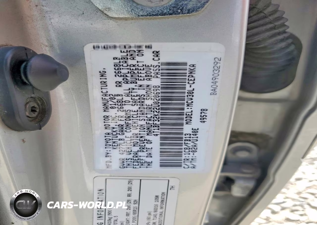 2002 Toyota Camry Le V6 VIN:4T1BF32K22U020698 - 12