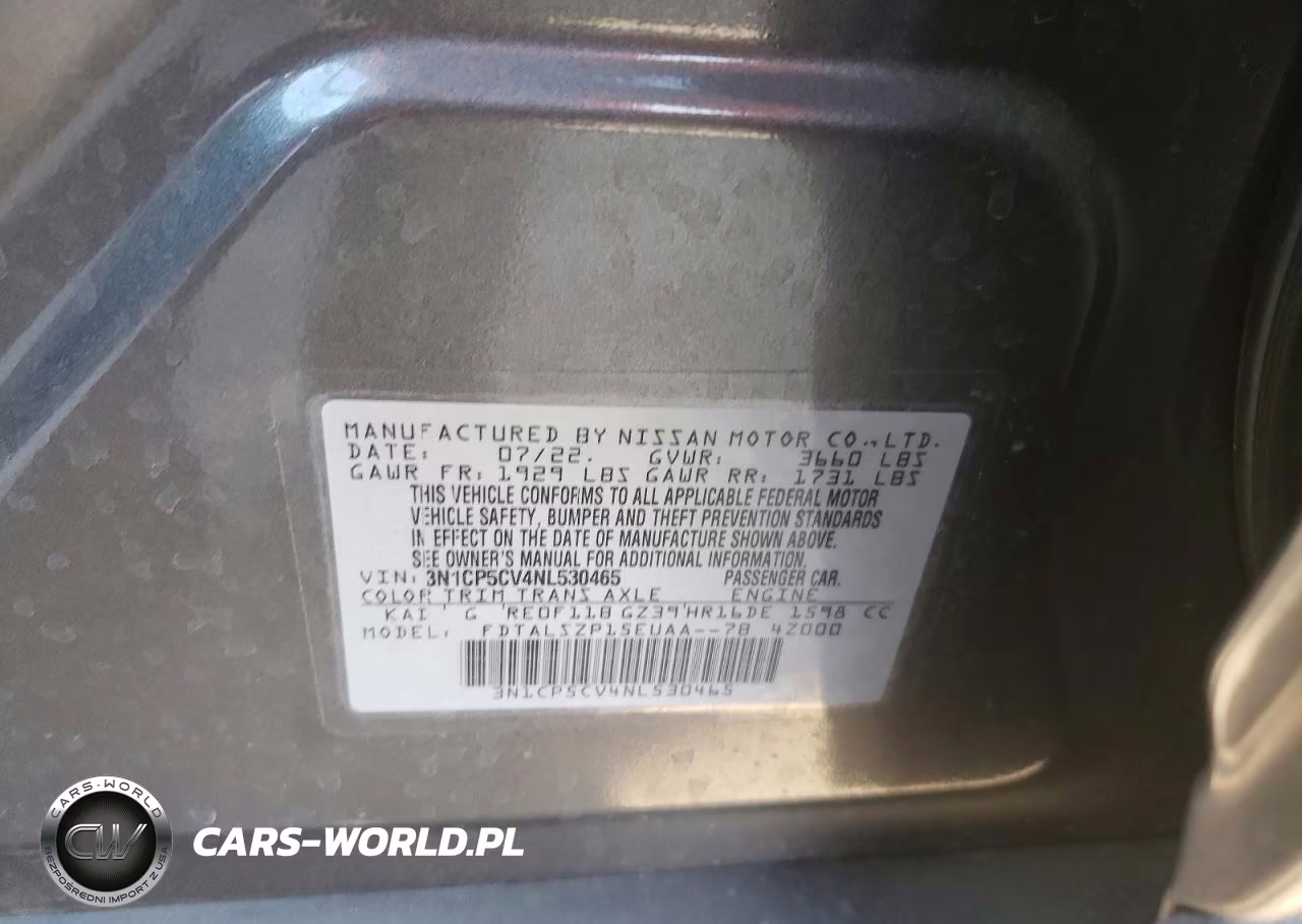 2022 Nissan Kicks Sv VIN:3N1CP5CV4NL530465 - 13
