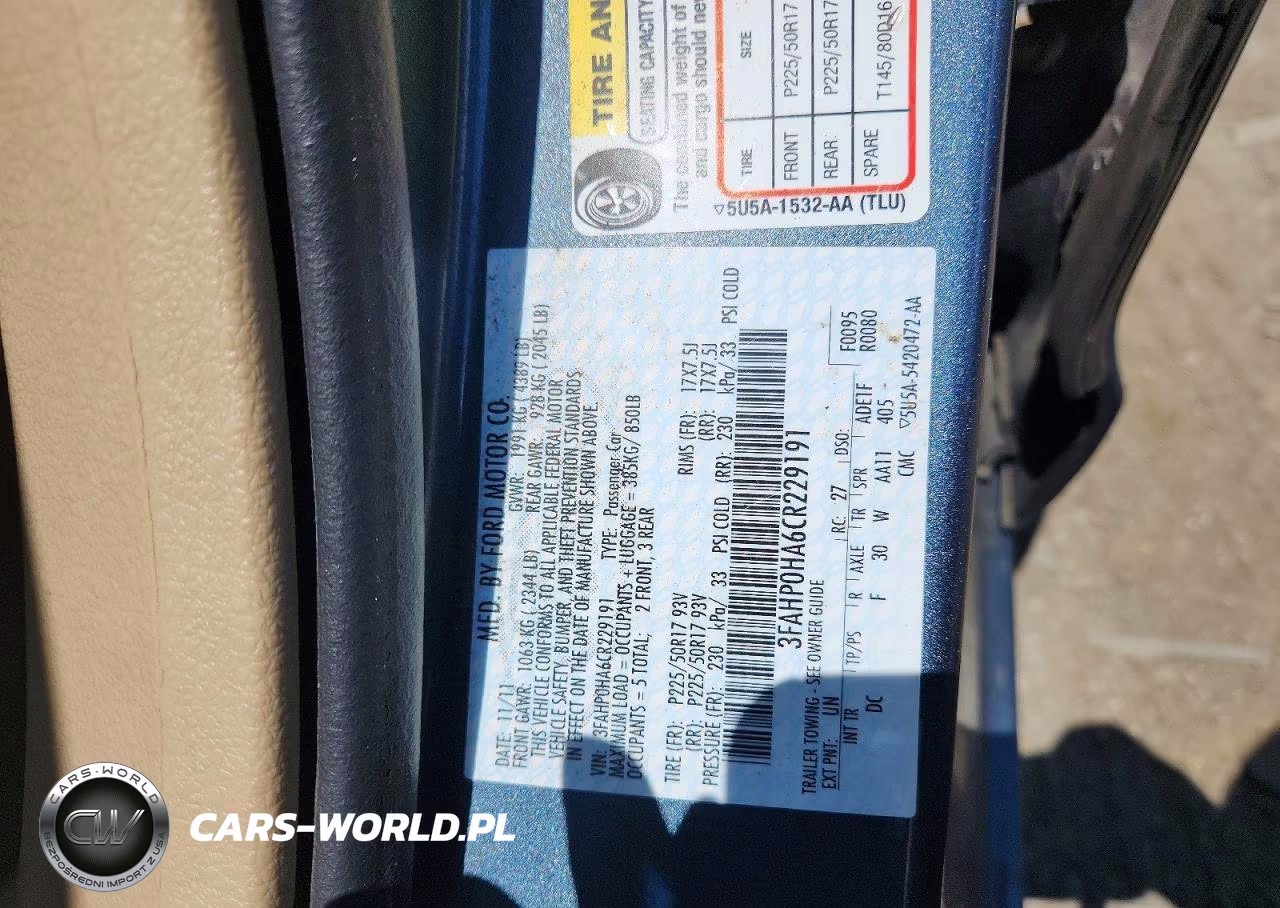 2012 Ford Fusion Se VIN:3FAHP0HA6CR229191 - 12