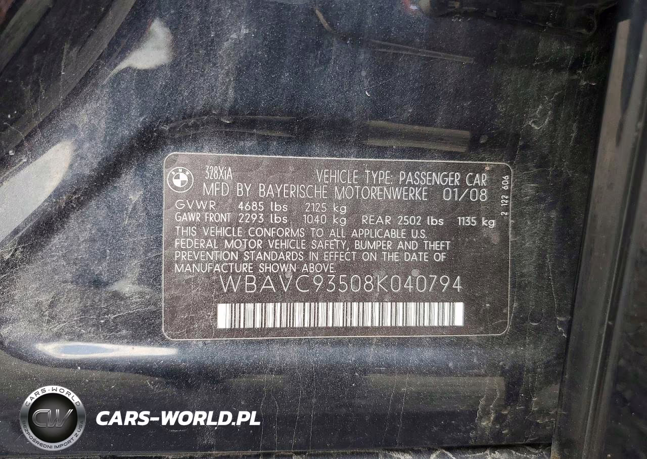 2008 BMW 328 Xi VIN:WBAVC93508K040794 - 12