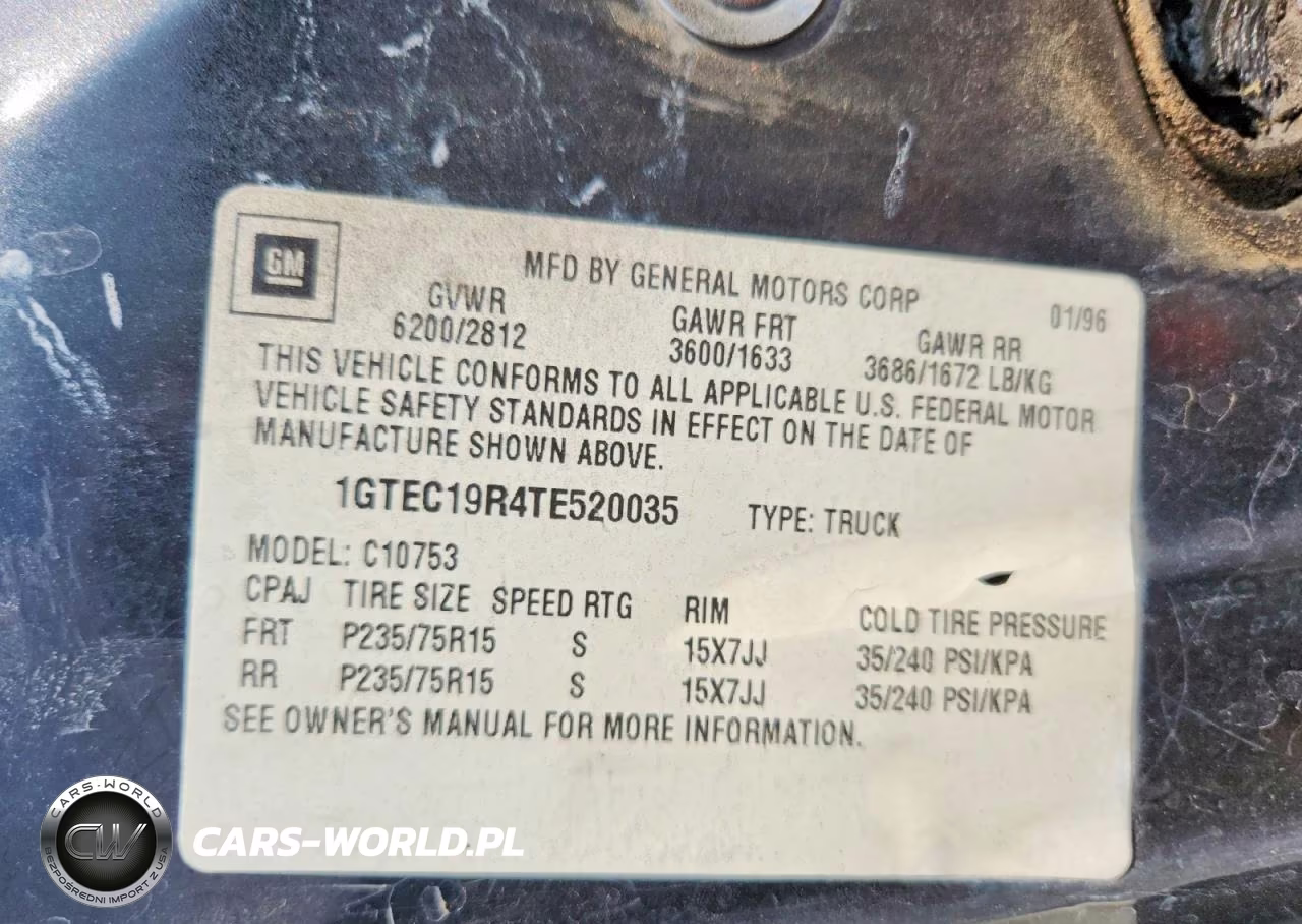 1996 GMC Sierra C1500 VIN:1GTEC19R4TE520035 - 12