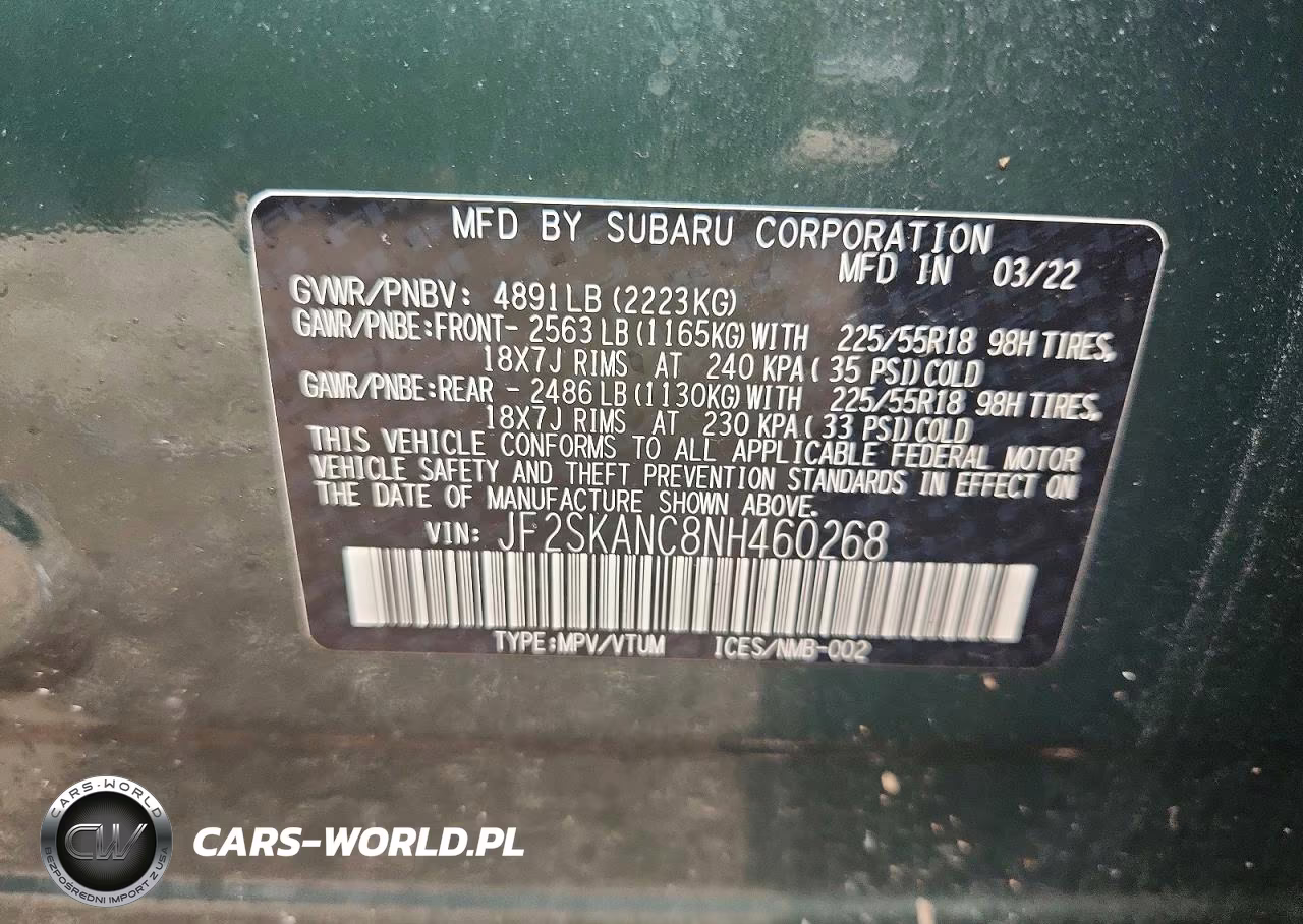 2022 Subaru Forester Limited VIN:JF2SKANC8NH460268 - 14