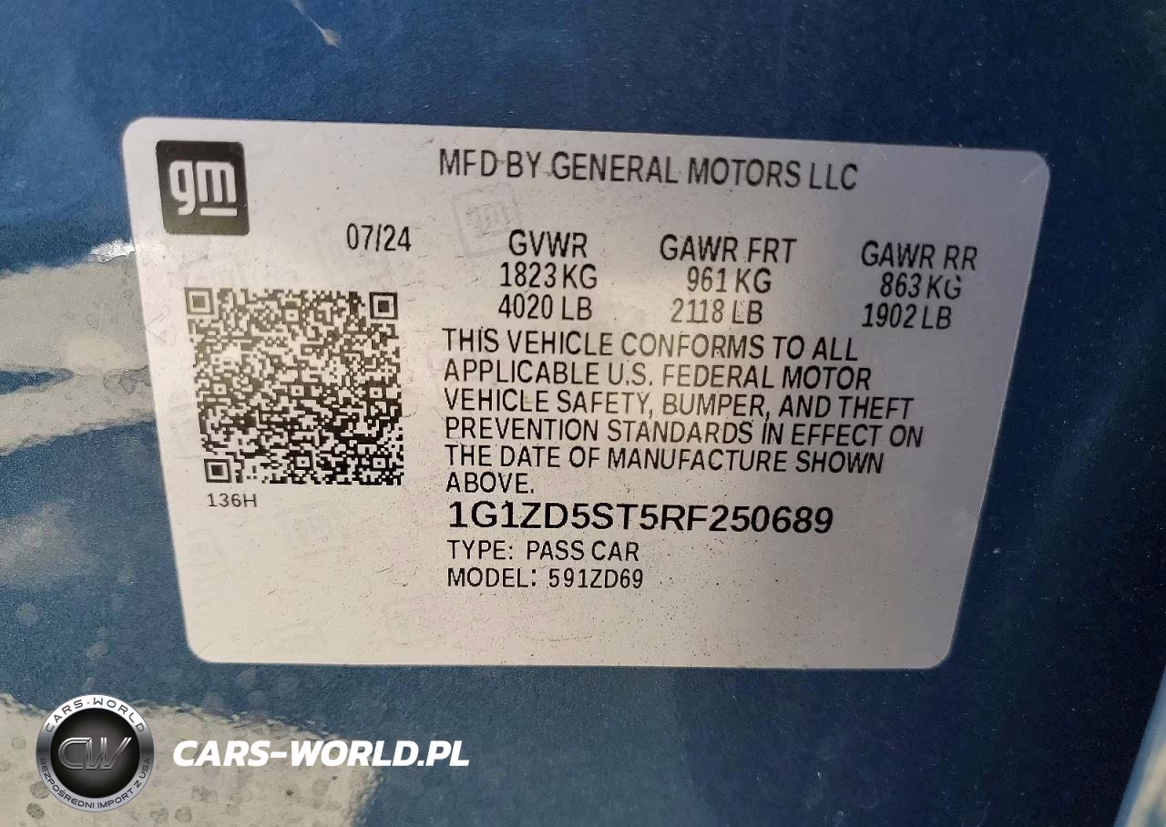 2024 CHEVROLET MALIBU LT VIN:1G1ZD5ST5RF250689 - 13