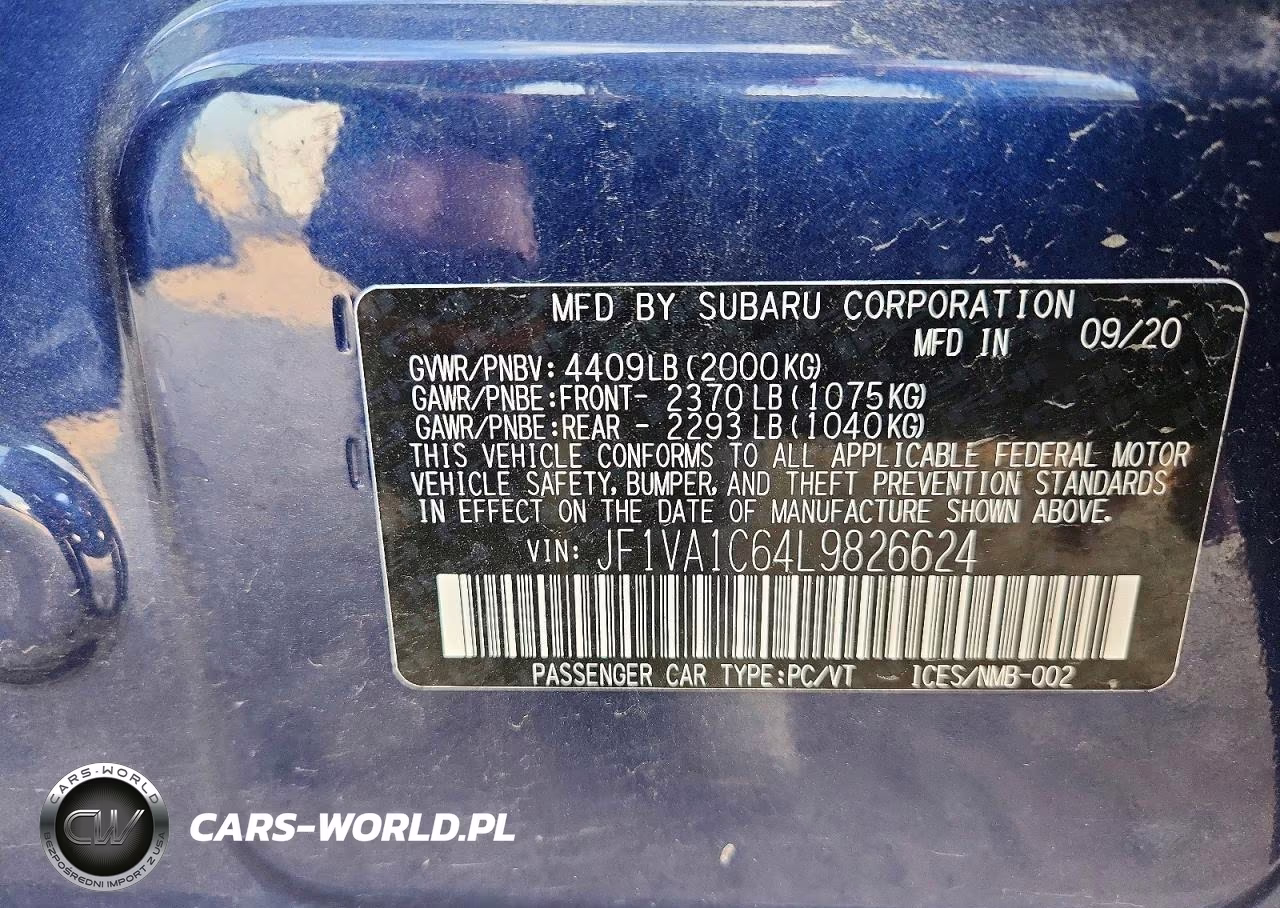 2020 Subaru Wrx Premium VIN:JF1VA1C64L9826624 - 12