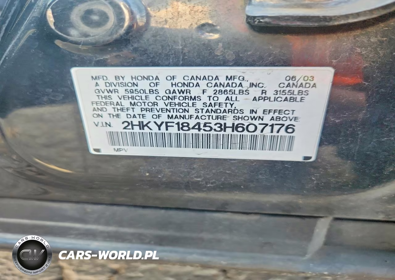 2003 Honda Pilot Ex VIN:2HKYF18453H607176 - 12