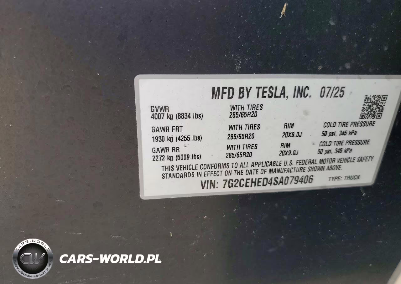 2025 Tesla Cybertruck VIN:7G2CEHED4SA079406 - 12