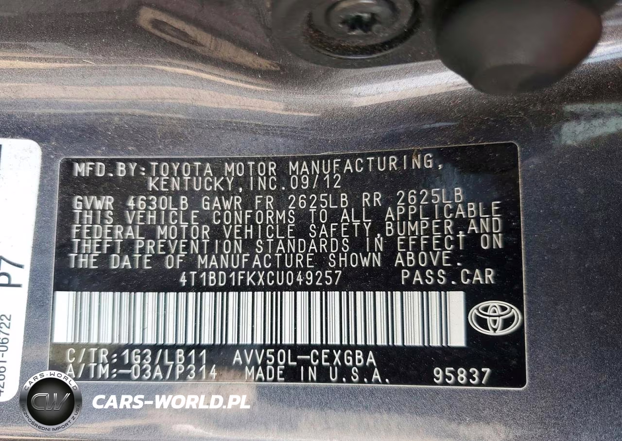 2012 Toyota Camry Hybrid Xle VIN:4T1BD1FKXCU049257 - 12