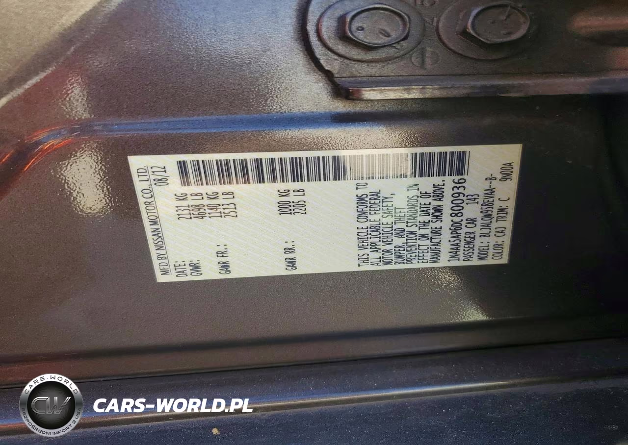 2013 Nissan Maxima 3.5 S VIN:1N4AA5AP6DC800936 - 12