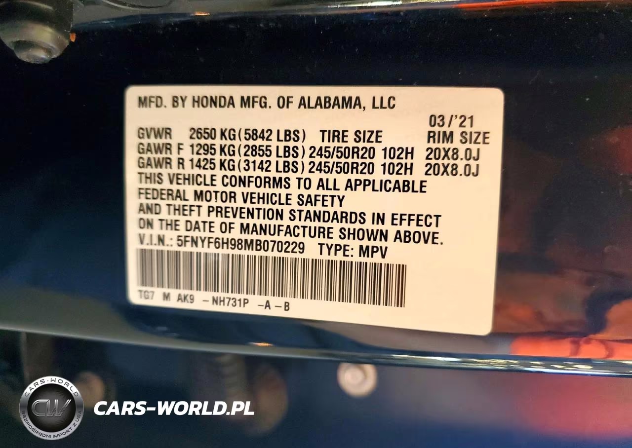 2021 Honda Pilot Touring VIN:5FNYF6H98MB070229 - 14