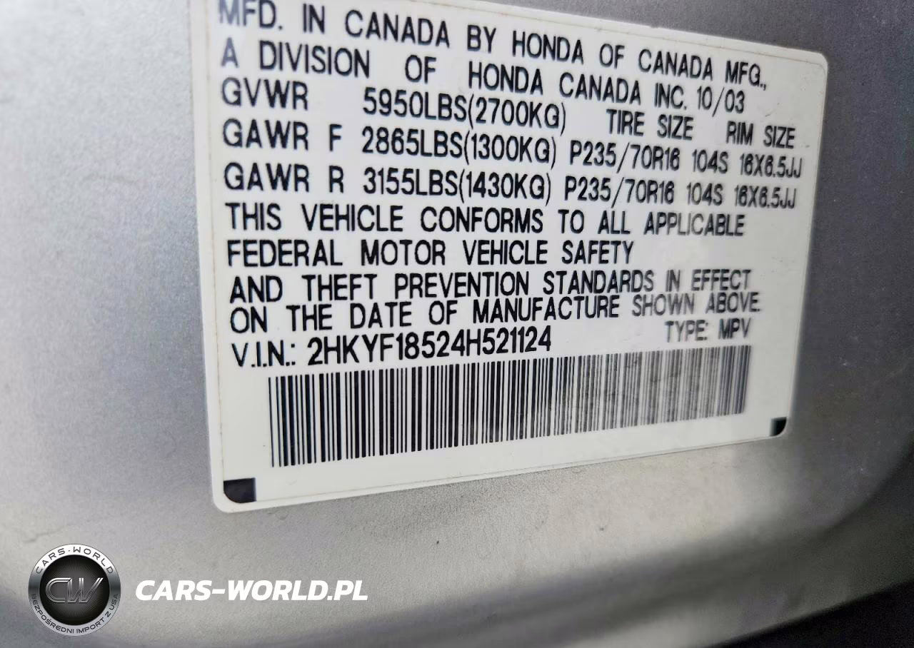 2004 Honda Pilot Exl VIN:2HKYF18524H521124 - 14