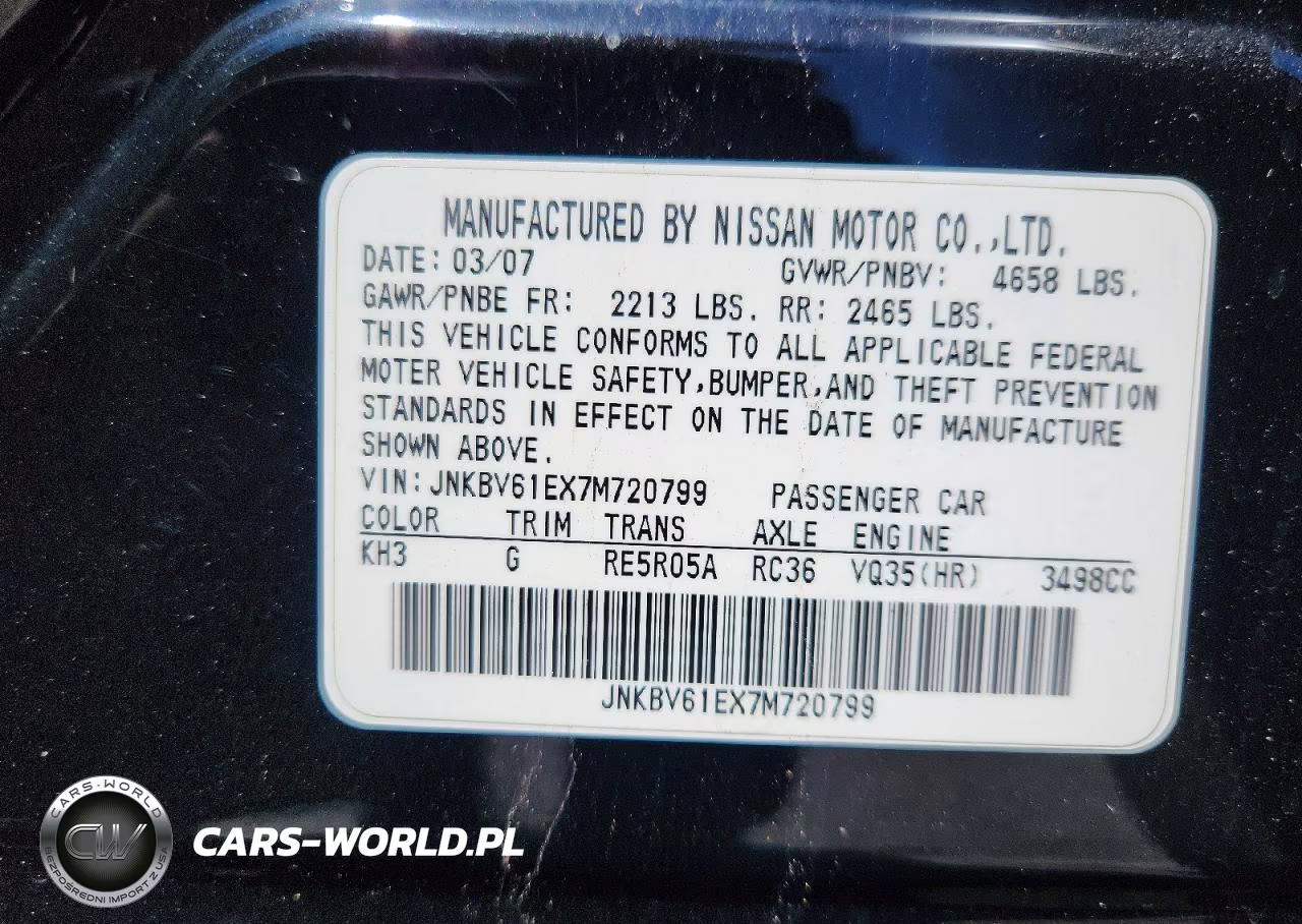 2007 Infiniti G35 Base VIN:JNKBV61EX7M720799 - 12