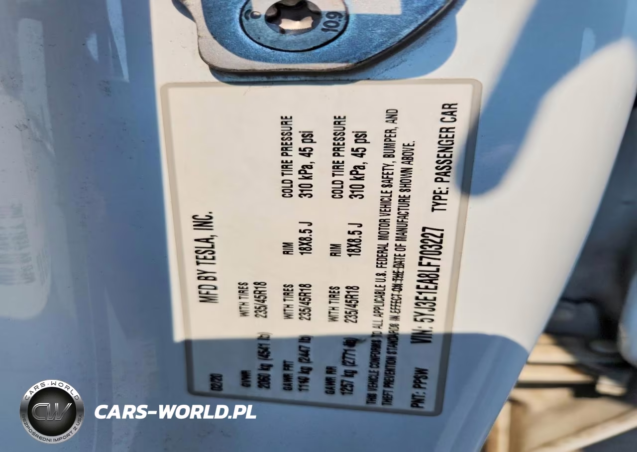 2020 Tesla Model 3 VIN:5YJ3E1EA8LF703227 - 12