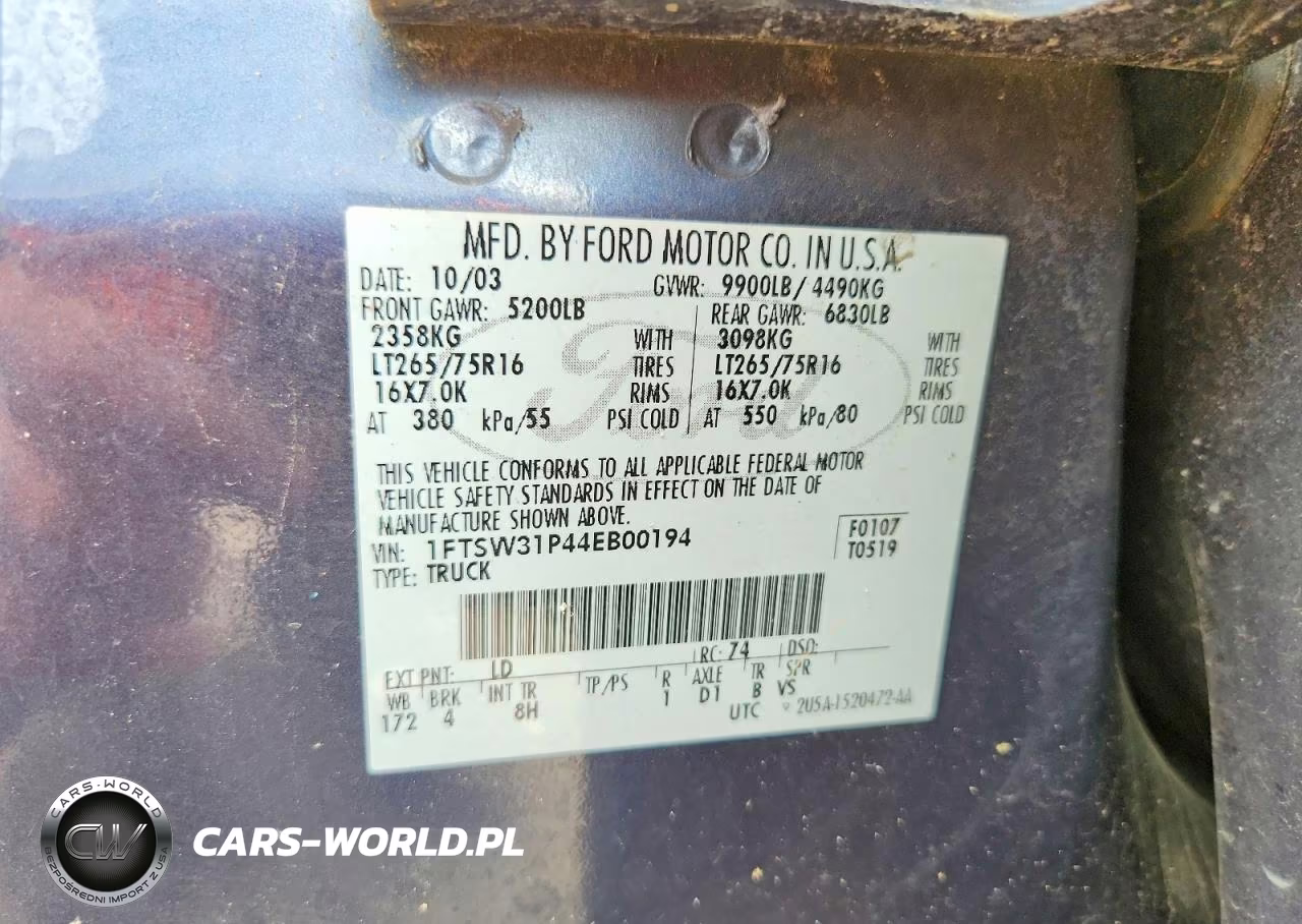 2004 Ford F350 Srw Super Duty VIN:1FTSW31P44EB00194 - 12