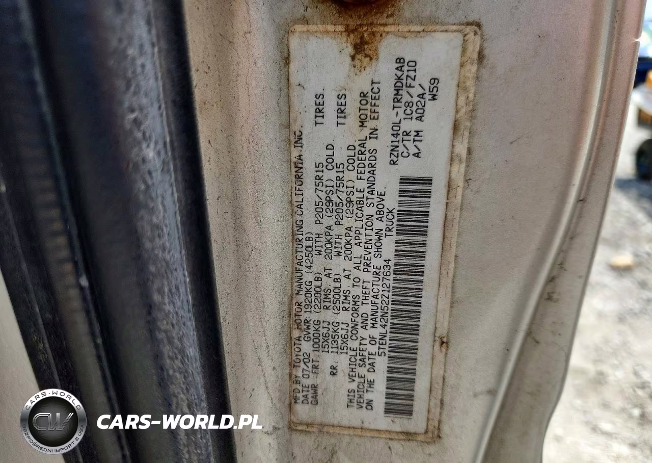 2002 Toyota Tacoma Base VIN:5TENL42N52Z127634 - 12