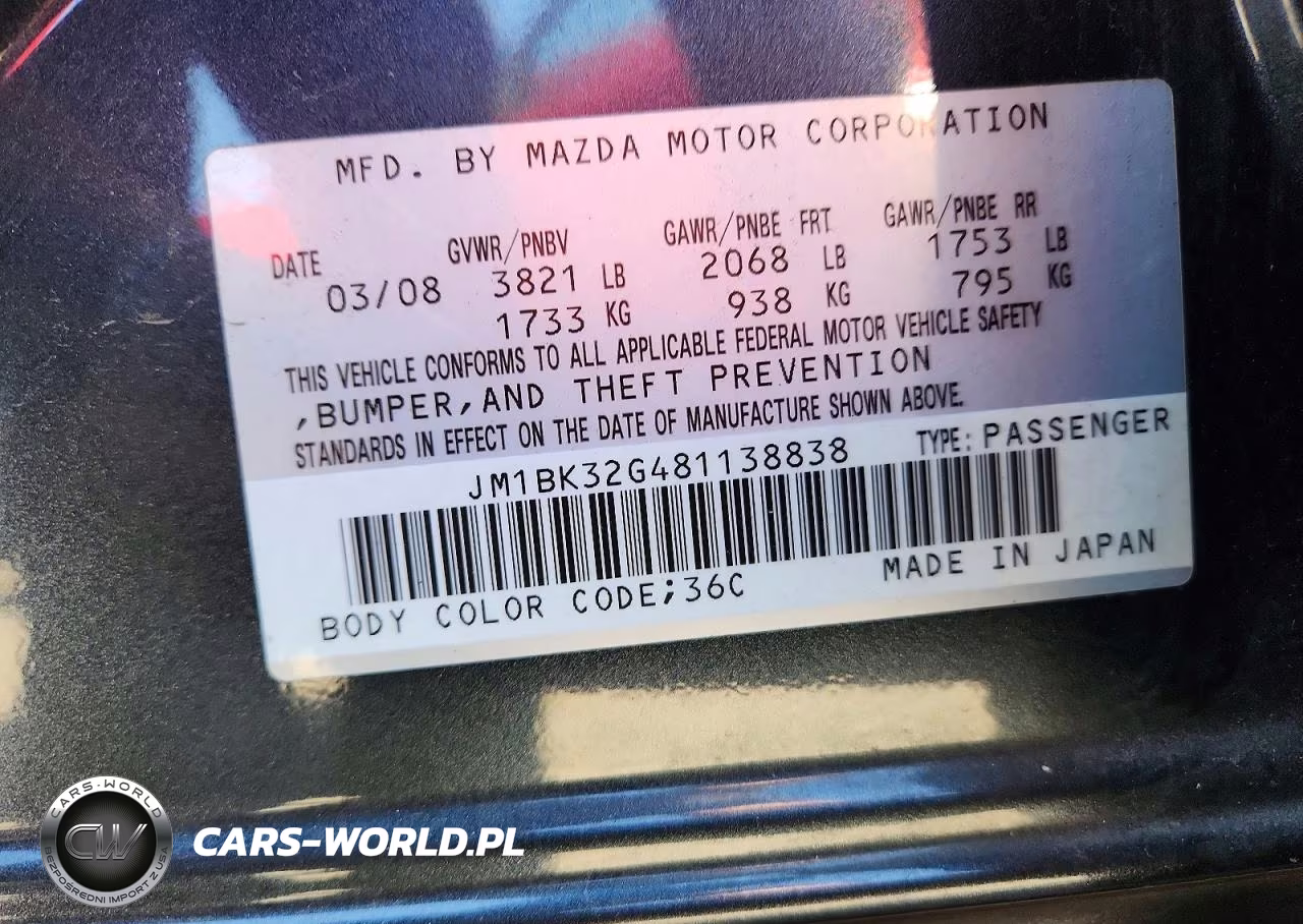 2008 Mazda 3 I VIN:JM1BK32G481138838 - 12