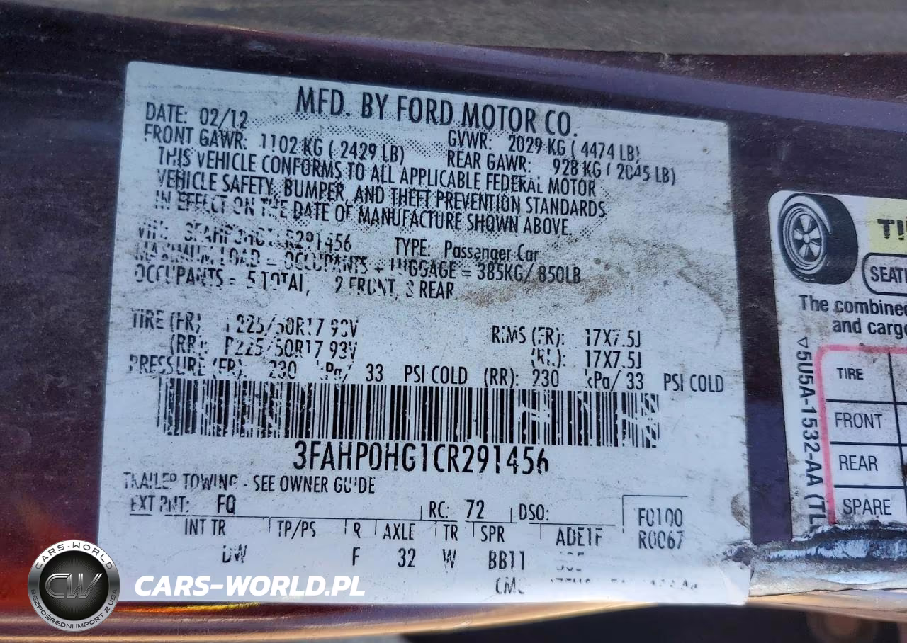 2012 Ford Fusion Se VIN:3FAHP0HG1CR291456 - 12