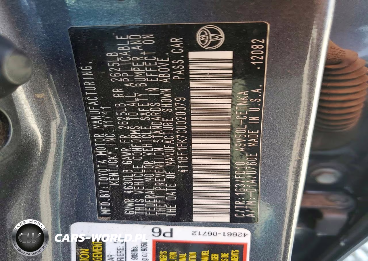 2012 Toyota Camry Le VIN:4T1BF1FK7CU020079 - 12