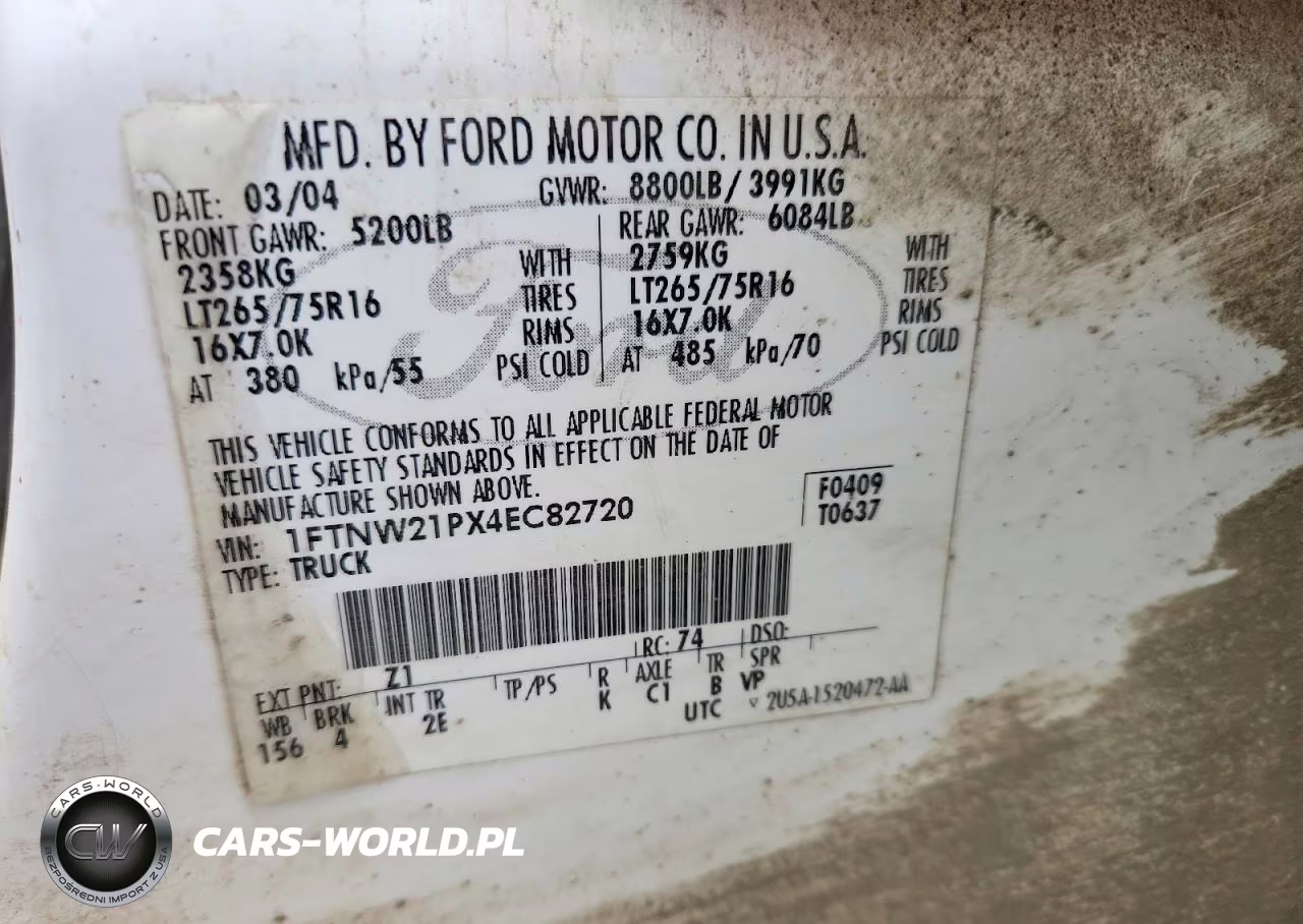2004 Ford F250 Super Duty VIN:1FTNW21PX4EC82720 - 12