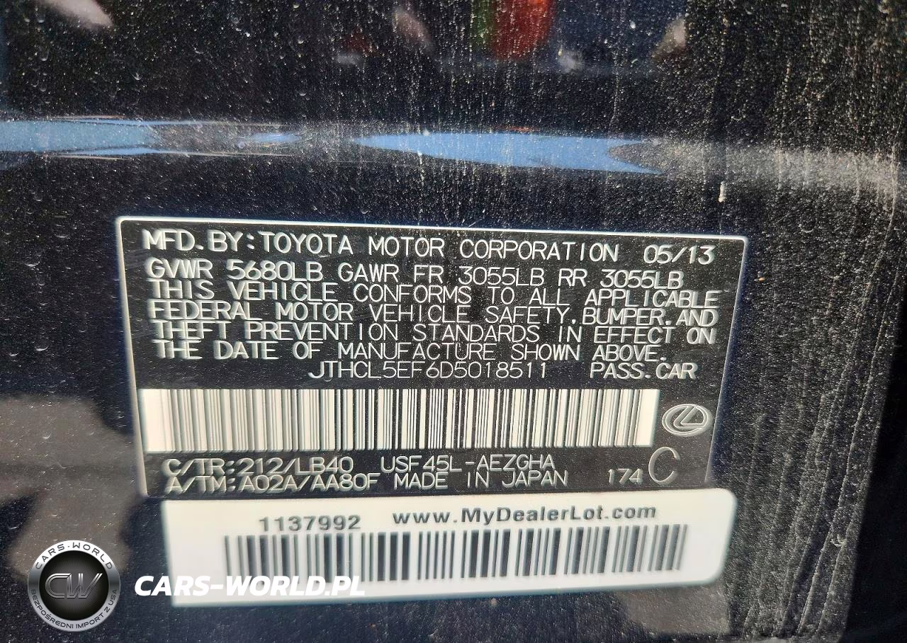 2013 Lexus Ls 460 Base VIN:JTHCL5EF6D5018511 - 12