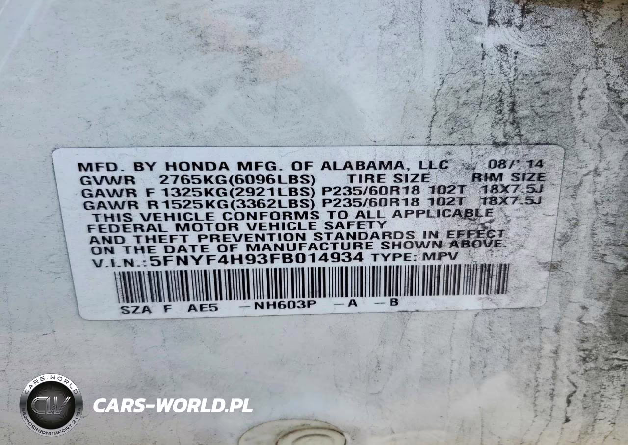 2015 Honda Pilot Touring VIN:5FNYF4H93FB014934 - 13