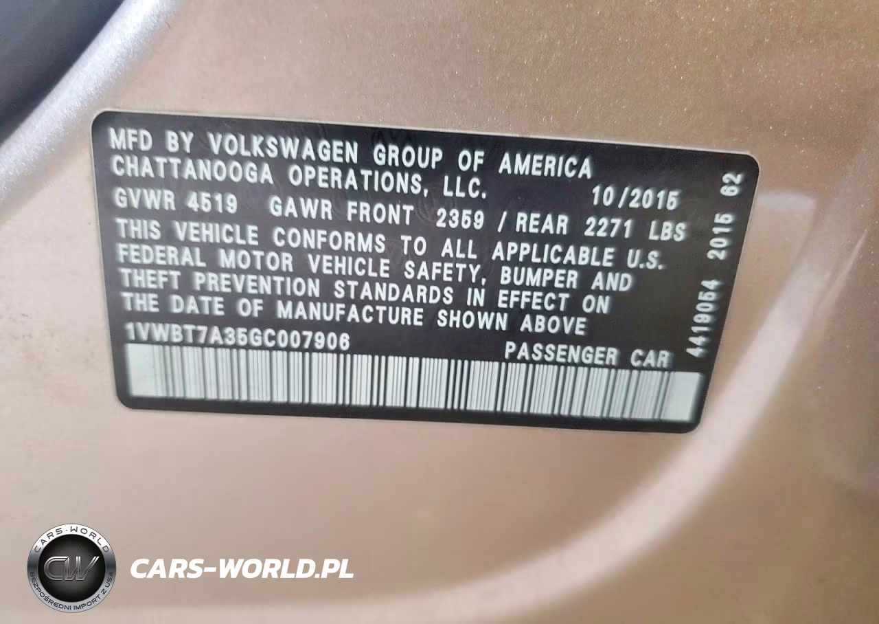2016 Volkswagen Passat Se VIN:1VWBT7A35GC007906 - 13