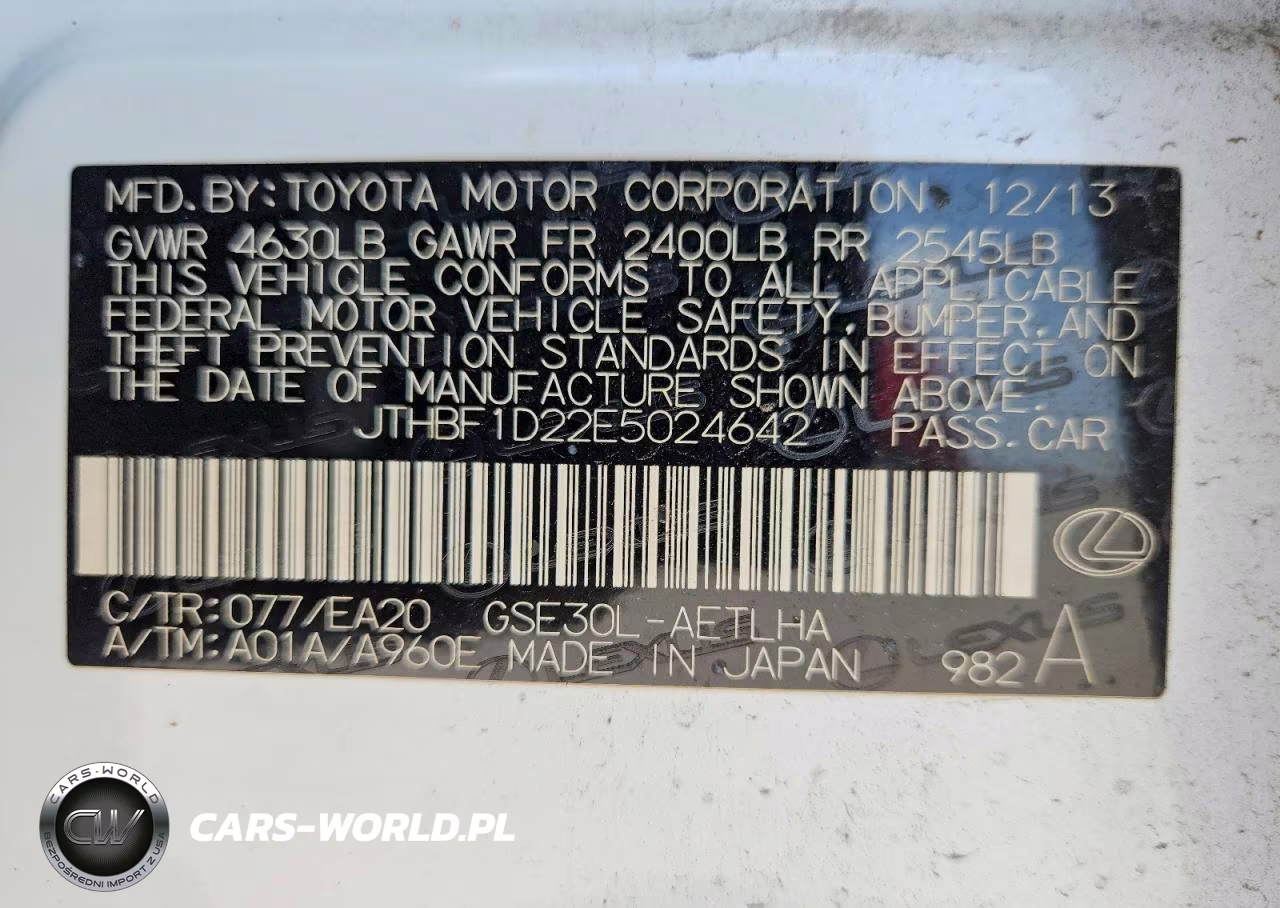 2014 Lexus Is 250 VIN:JTHBF1D22E5024642 - 12