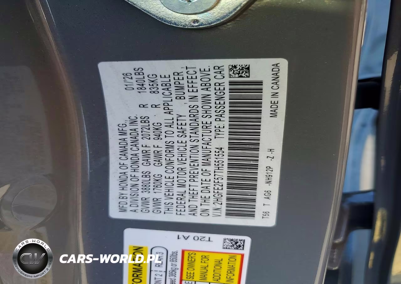 2026 Honda Civic Sport VIN:2HGFE2F57TH551554 - 13