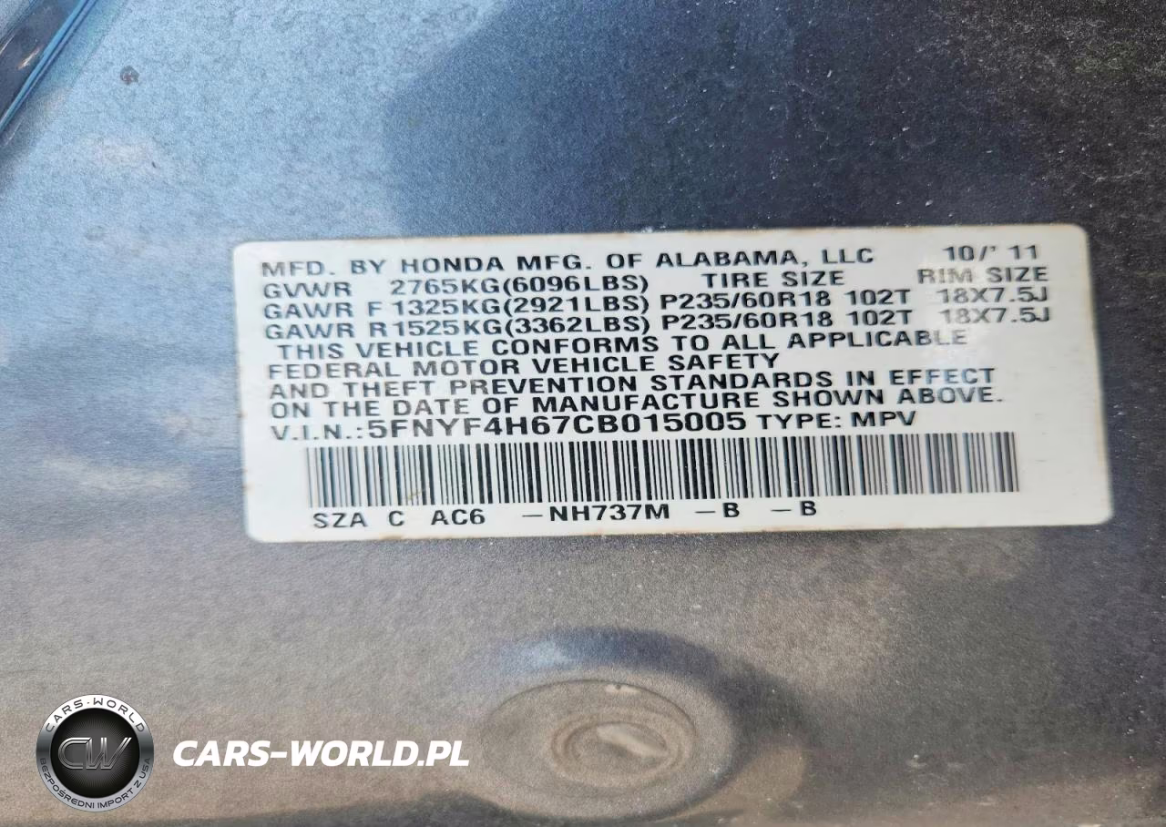2012 Honda Pilot Exl VIN:5FNYF4H67CB015005 - 13