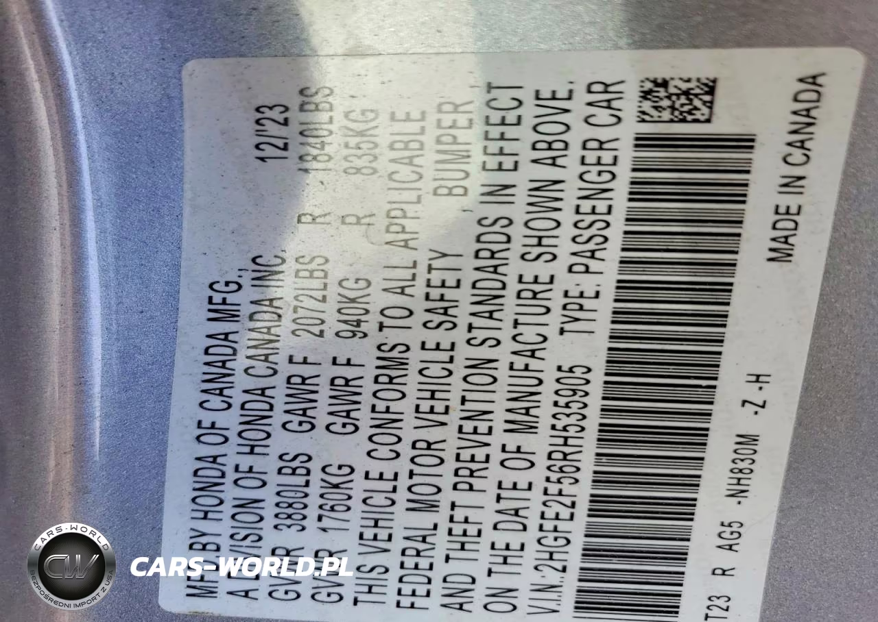 2024 Honda Civic Sport VIN:2HGFE2F56RH535905 - 12