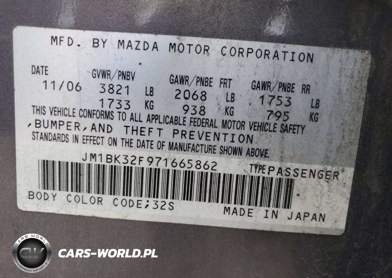 2007 Mazda 3 I VIN:JM1BK32F971665862 - 12