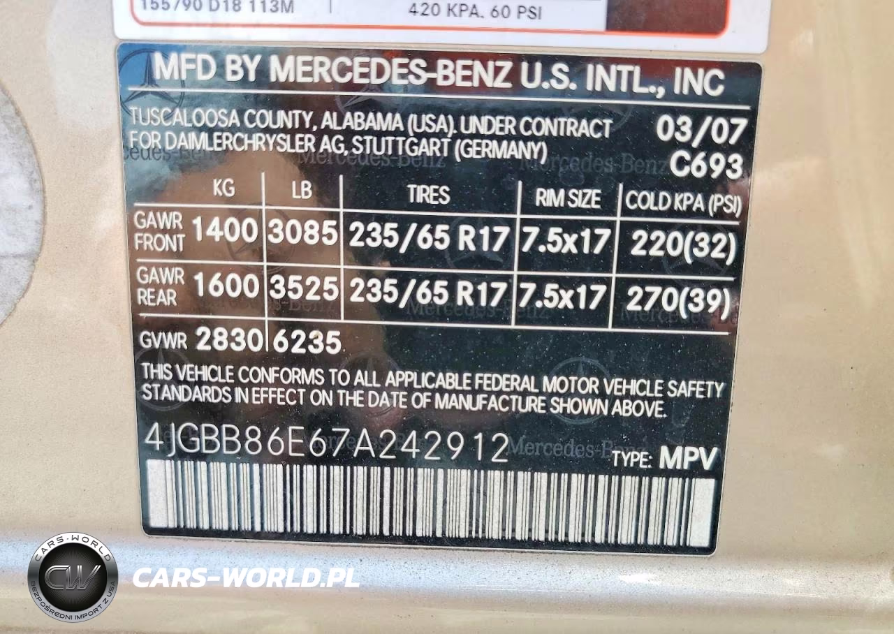 2007 Mercedes-Benz Ml 350 VIN:4JGBB86E67A242912 - 13