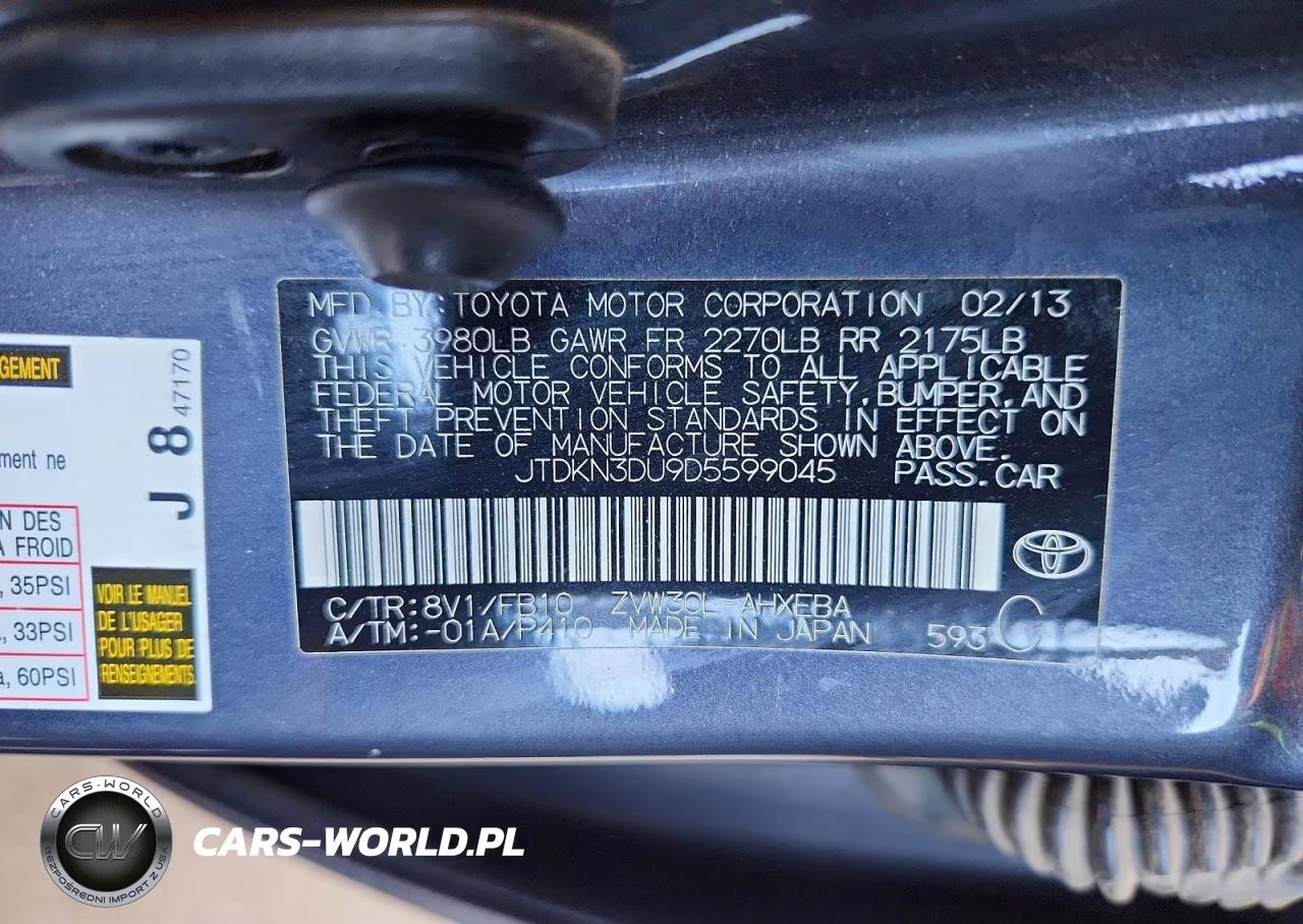 2013 Toyota Prius Two VIN:JTDKN3DU9D5599045 - 12