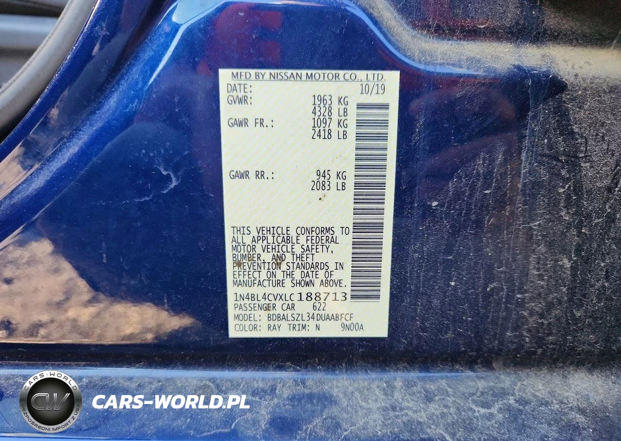 2020 Nissan Altima Sr VIN:1N4BL4CVXLC188713 - 12