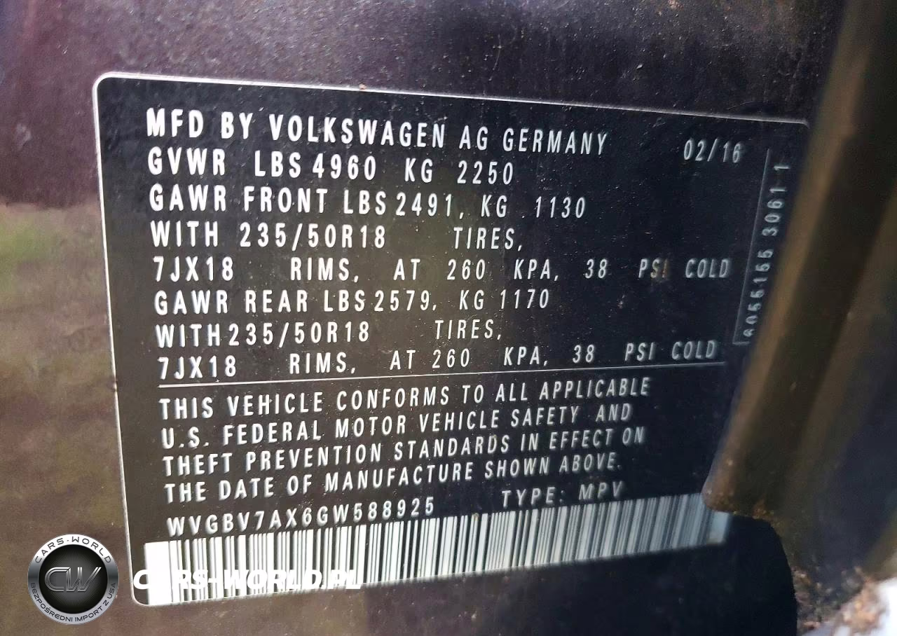 2016 Volkswagen Tiguan S VIN:WVGBV7AX6GW588925 - 13
