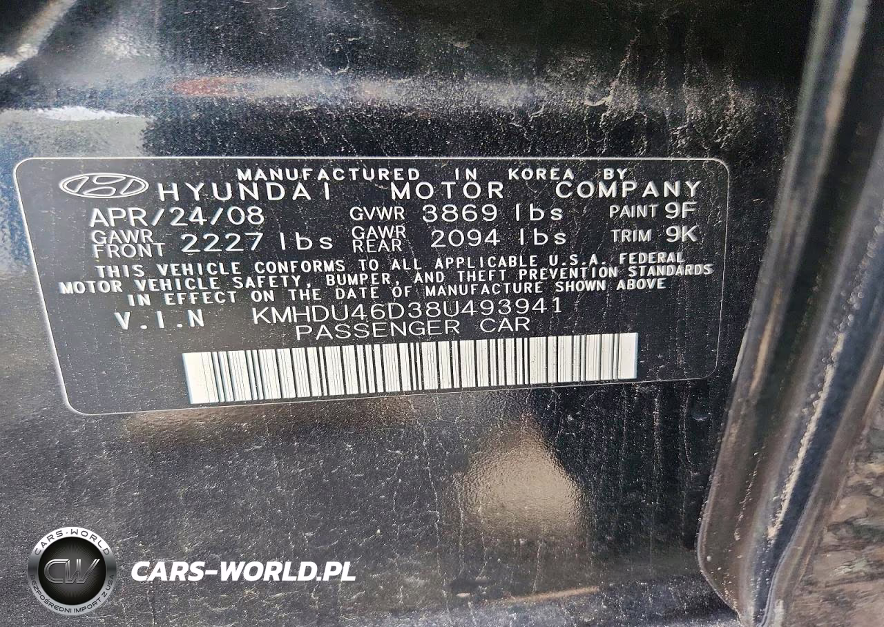 2008 Hyundai Elantra Gls VIN:KMHDU46D38U493941 - 12