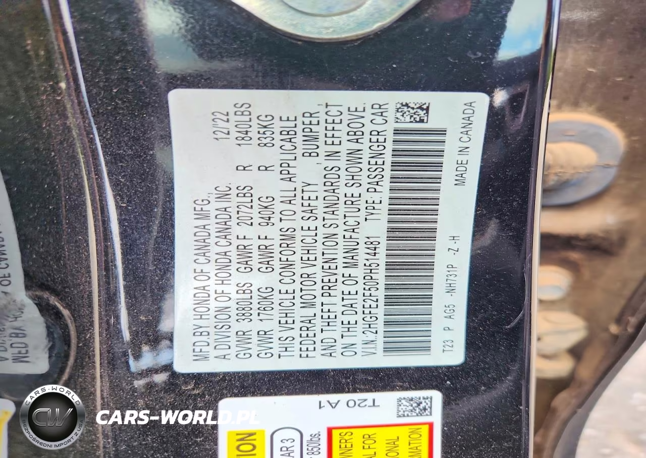 2023 Honda Civic Sport VIN:2HGFE2F50PH514481 - 12