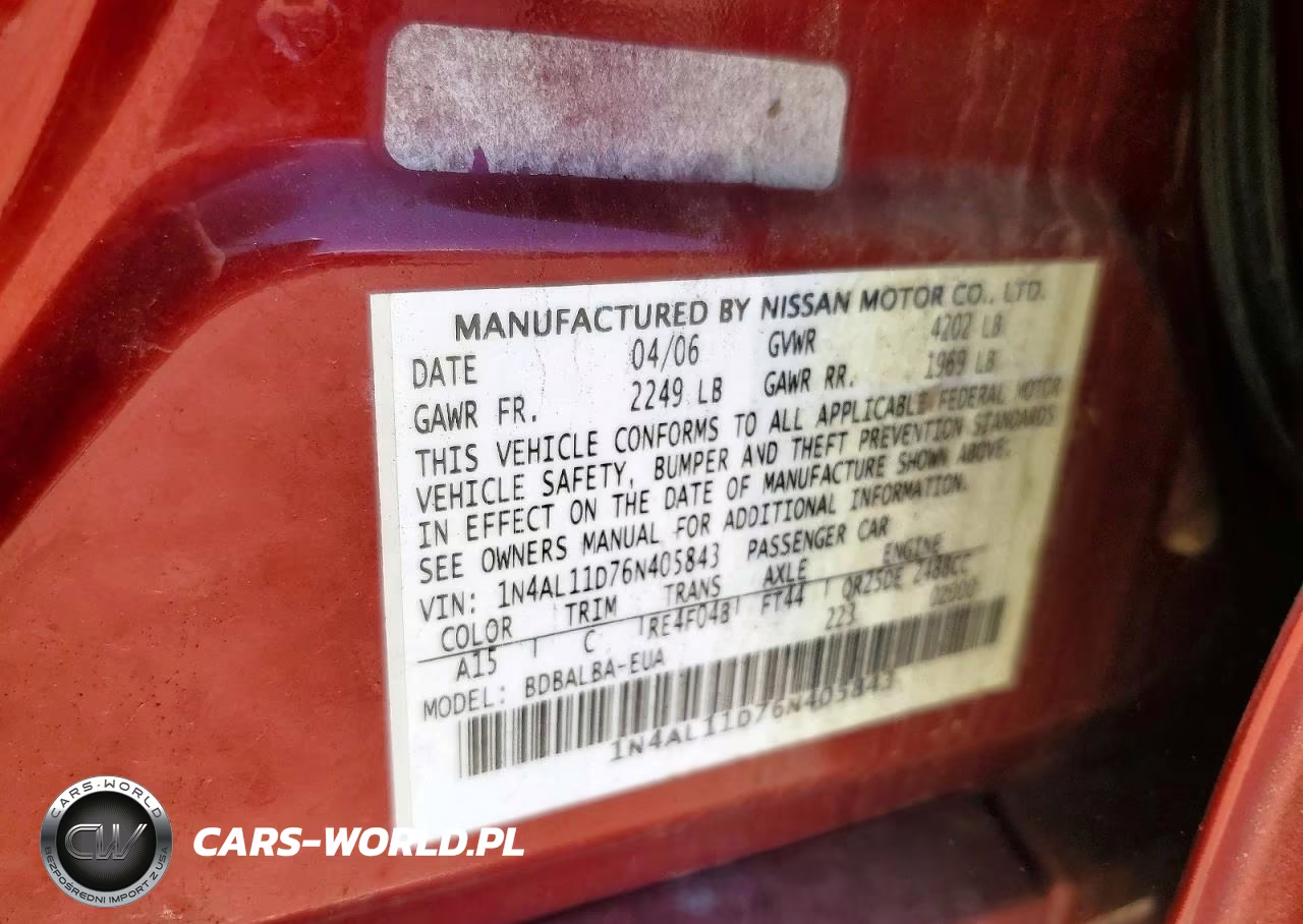 2006 Nissan Altima 2.5 VIN:1N4AL11D76N405843 - 12