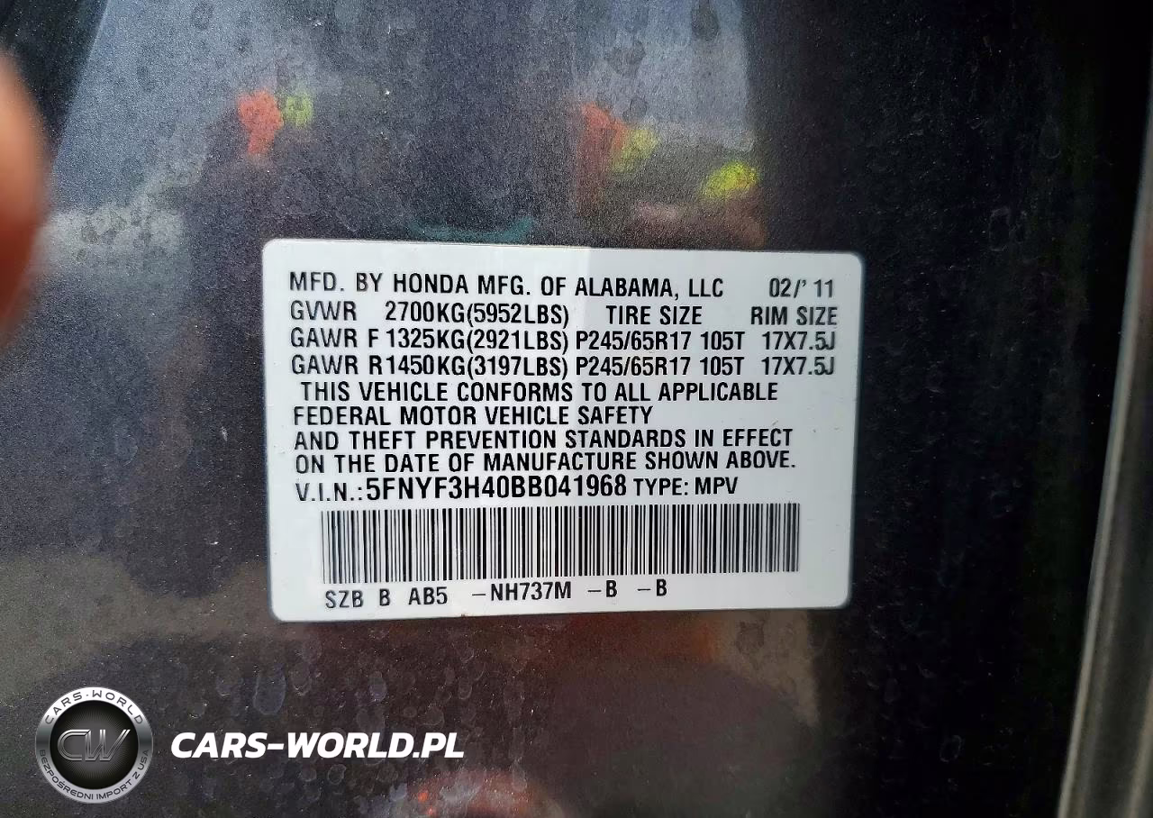 2011 Honda Pilot Ex VIN:5FNYF3H40BB041968 - 13
