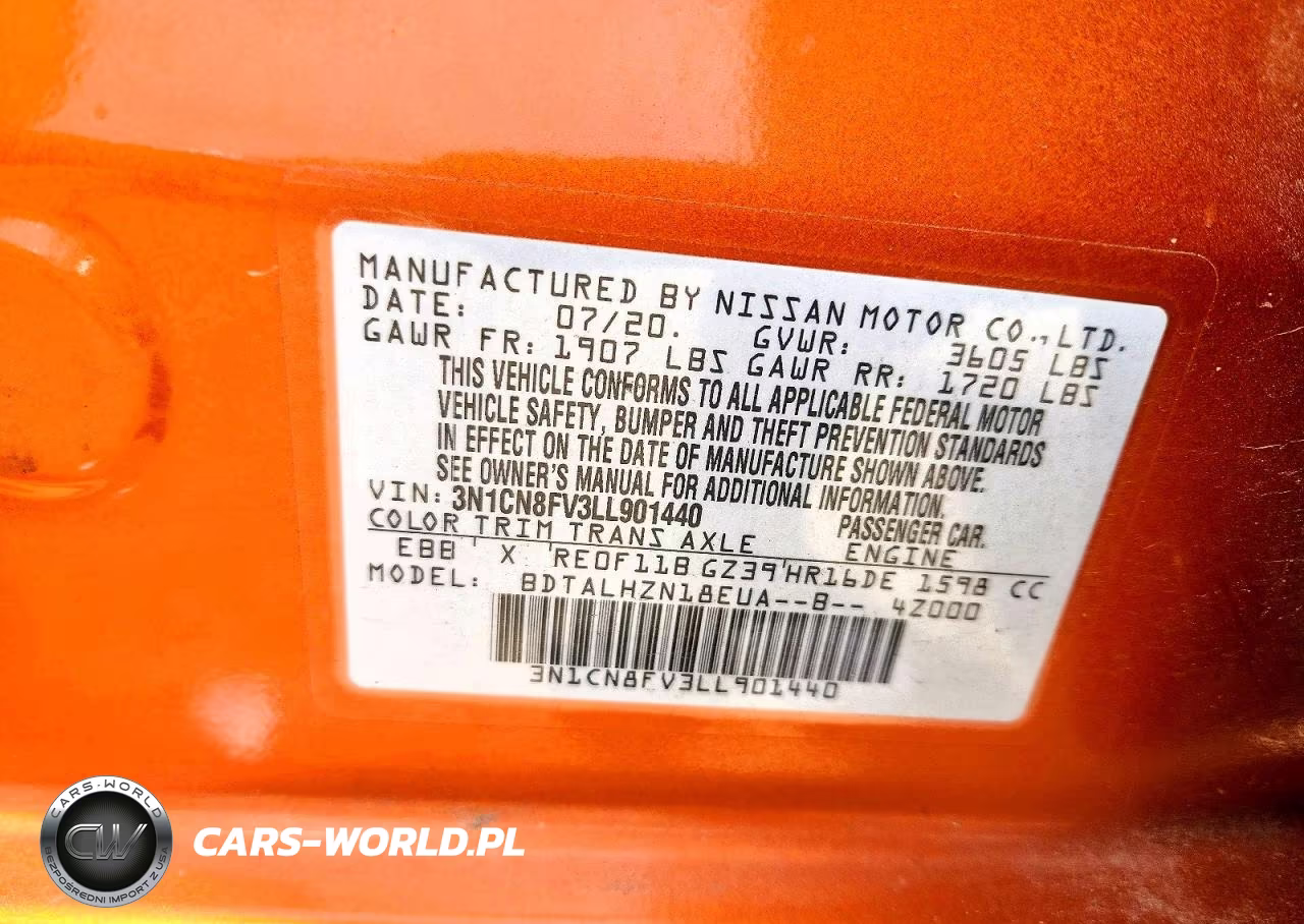 2020 Nissan Versa Sr VIN:3N1CN8FV3LL901440 - 12