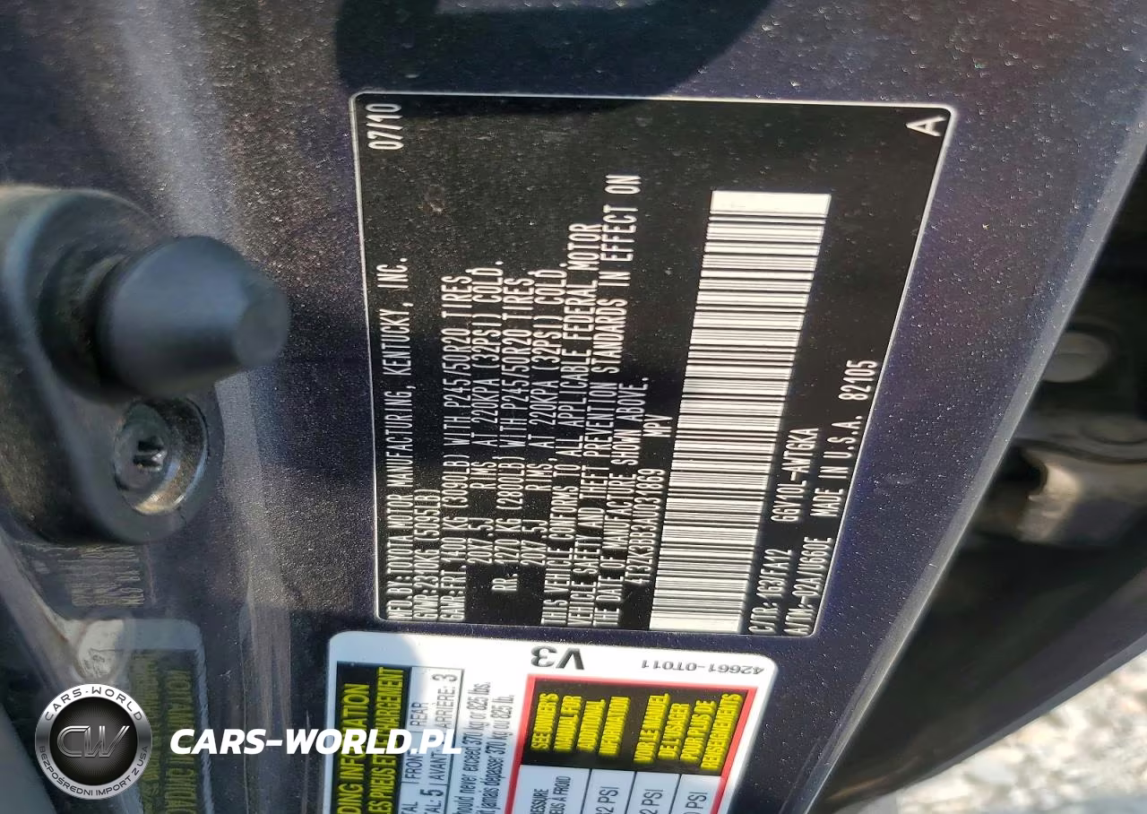 2010 Toyota Venza Fwd V6 VIN:4T3ZK3BB3AU031869 - 13