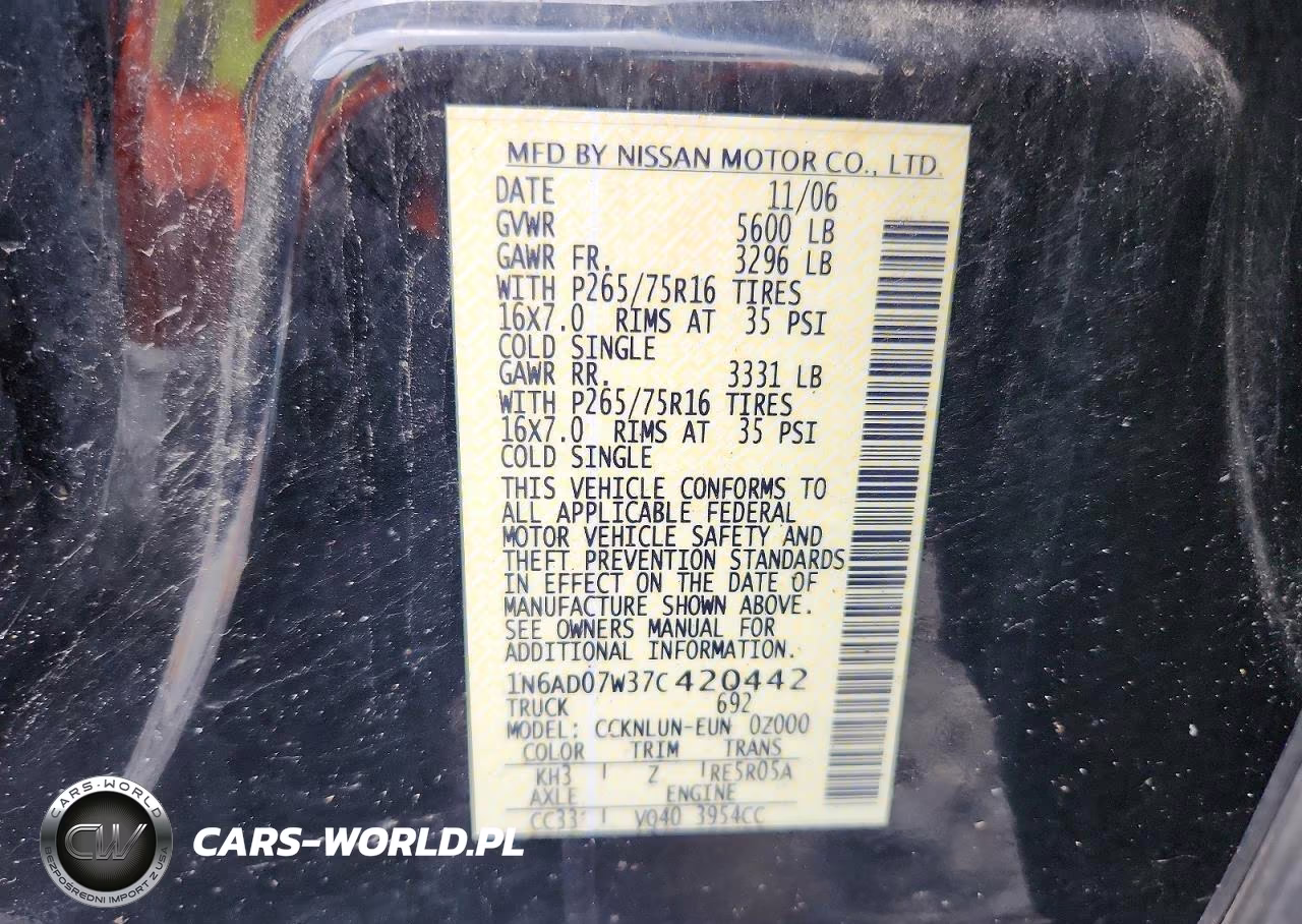 2007 Nissan Frontier VIN:1N6AD07W37C420442 - 12