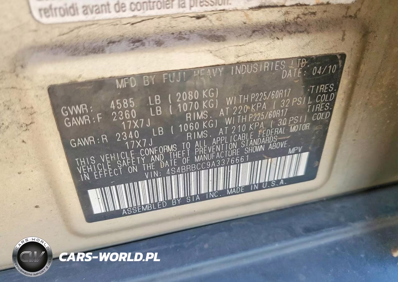2010 Subaru Outback 2.5I Premium VIN:4S4BRBCC9A3376661 - 12