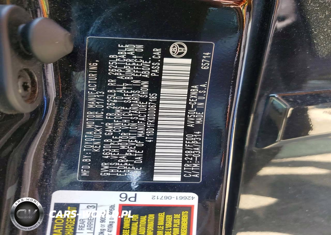 2013 Toyota Camry Hybrid Le VIN:4T1BD1FK0DU067185 - 12
