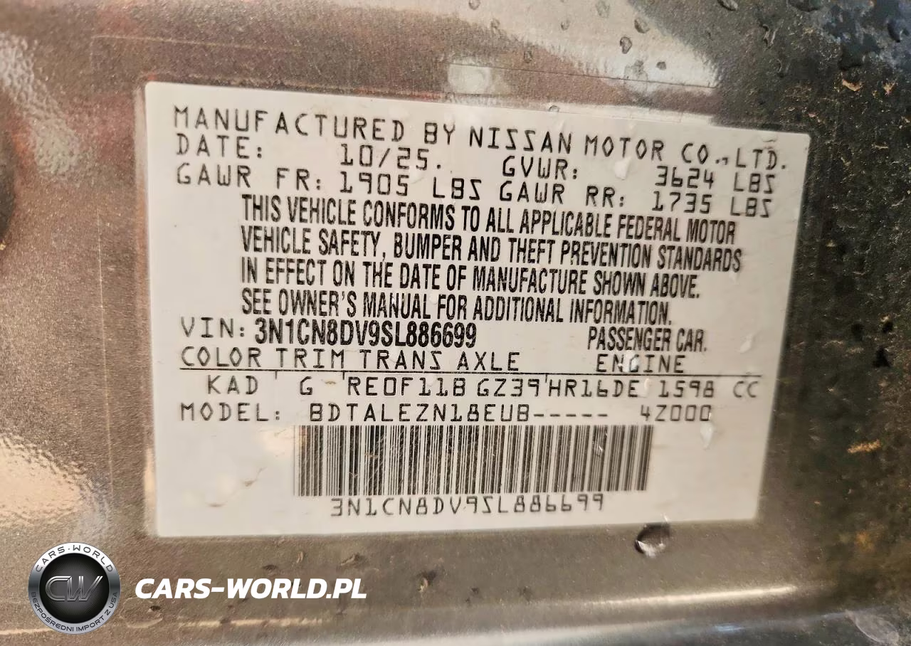 2025 Nissan Versa S VIN:3N1CN8DV9SL886699 - 13