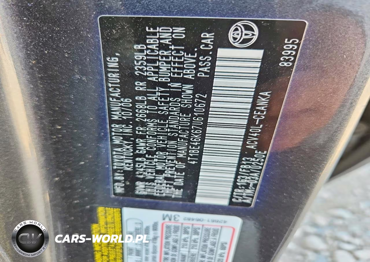 2007 Toyota Camry Le VIN:4T1BE46K67U610672 - 12