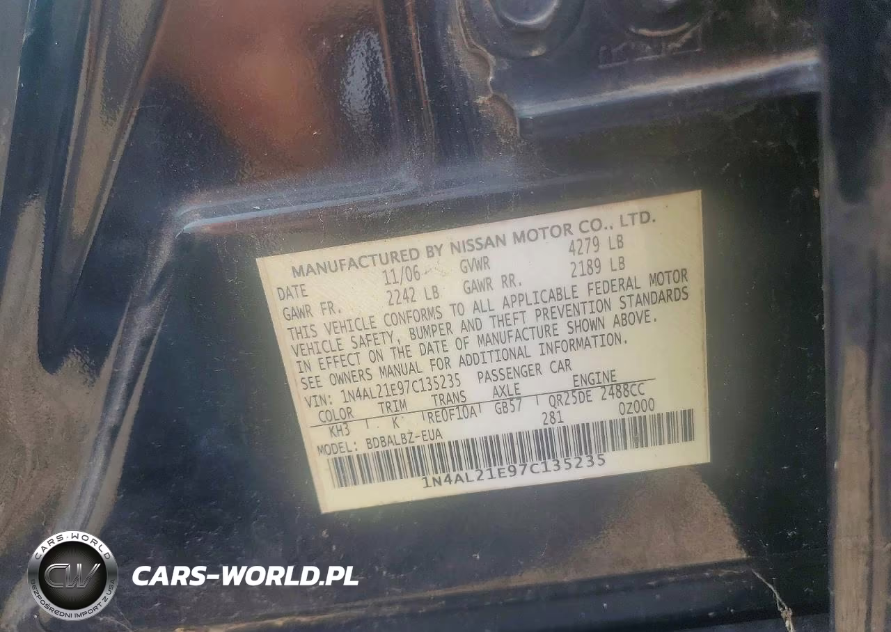 2007 Nissan Altima 2.5 VIN:1N4AL21E97C135235 - 12